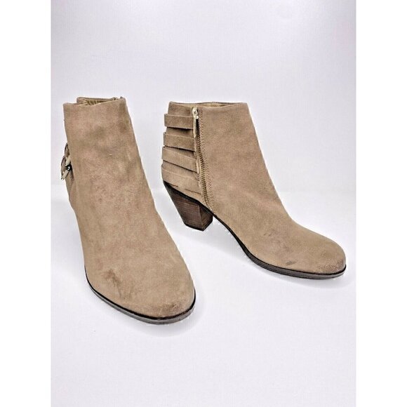Sam Edelman Boots Size 9 W Women's LUCCA Four Buckle Suede Block Heel Boot Beige - Picture 1 of 7